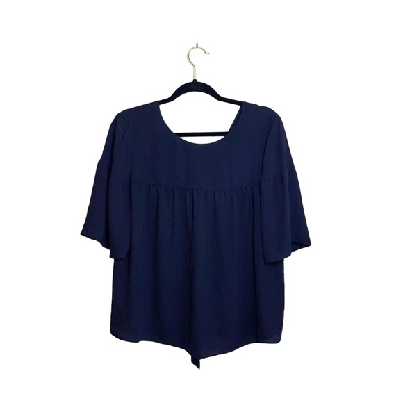 Ann Taylor Navy Blue Flare Sleeve Tie Back Blouse Medium Women’s - Picture 1 of 11